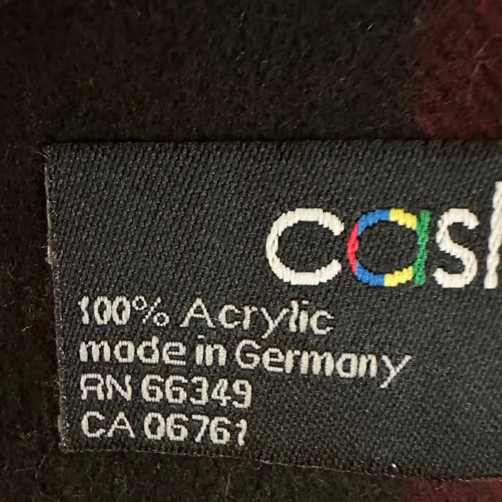 Cashmink V. Fraas Black Gray White Red Plaid Fringe Scarf Made in Germany